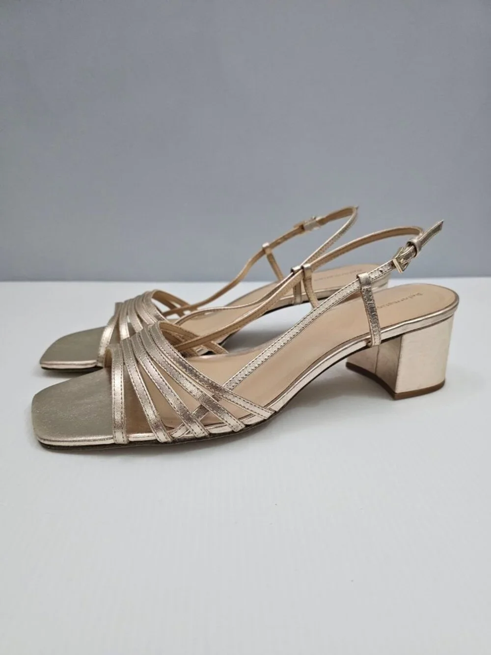 Reformation Eleonora Slingback Sandal Size 11 Gold Leather Square Toe Block Heel